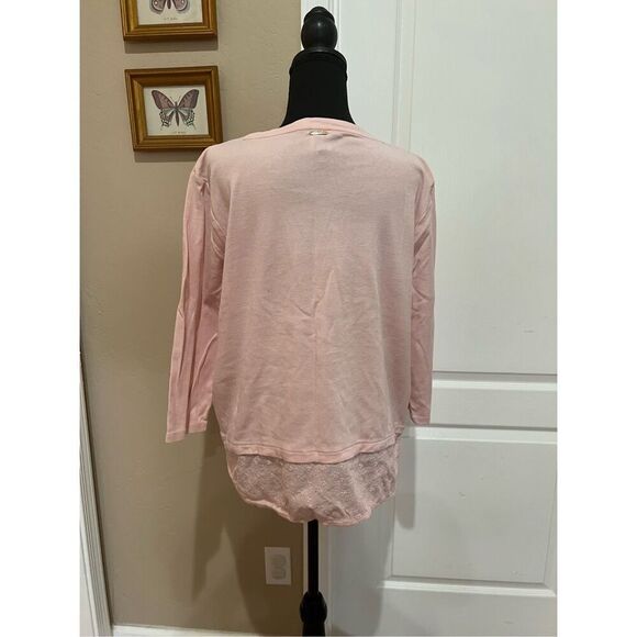 Anne Klein pink lace trim top with 3/4 sleeves - Picture 2 of 6